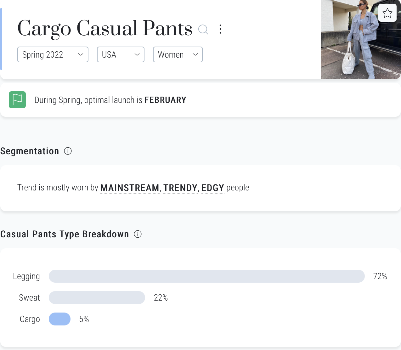 Heuritech platform consumer segmentation Heuritech platform cargo pants spring 2022 us women