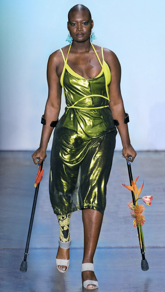Chromat Model walks down runway in crutches